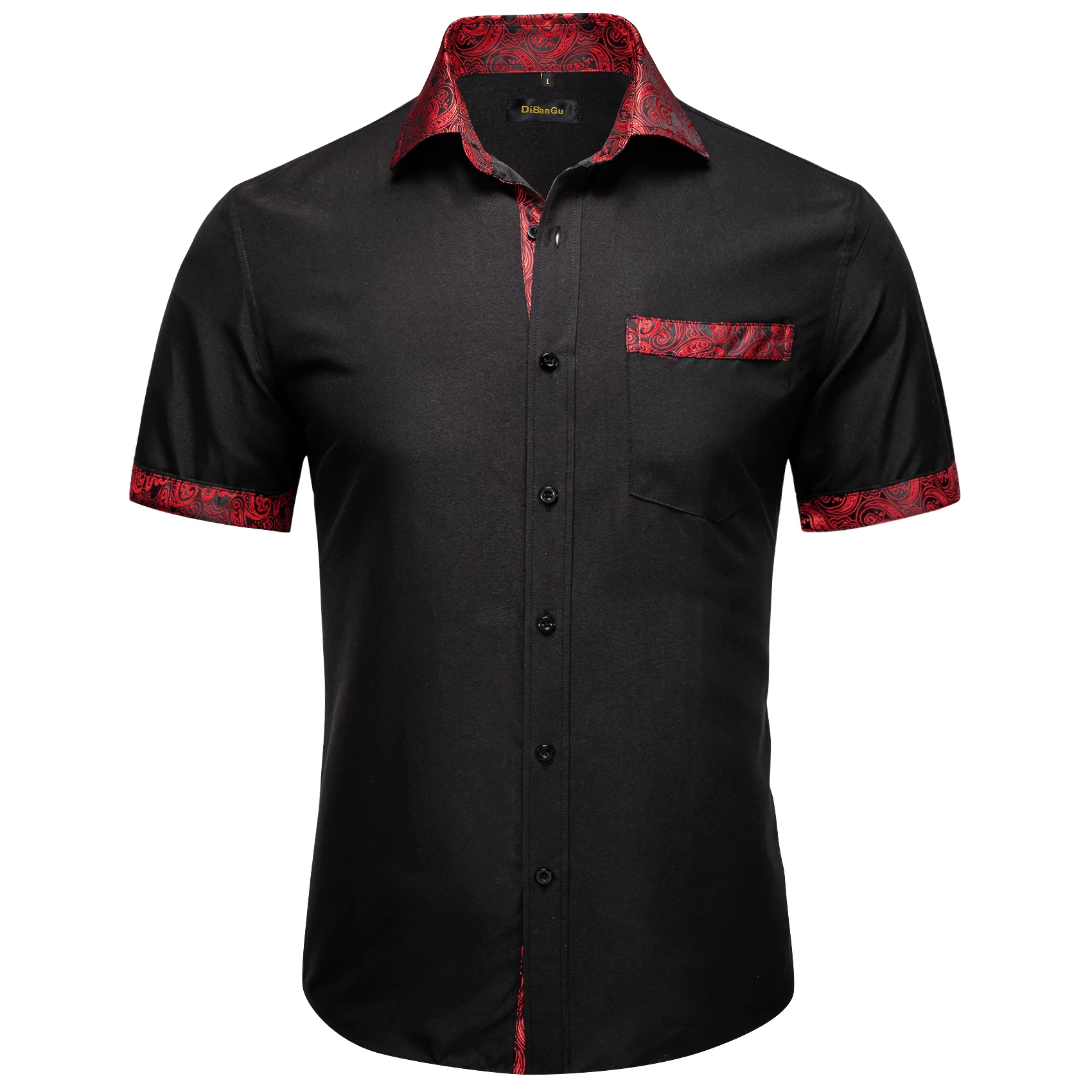 Men Shirts Short Sleeve Cotton Polyester Summer T-shirts Solid Black White Red Business Casual Tops Hawaiian Shirt