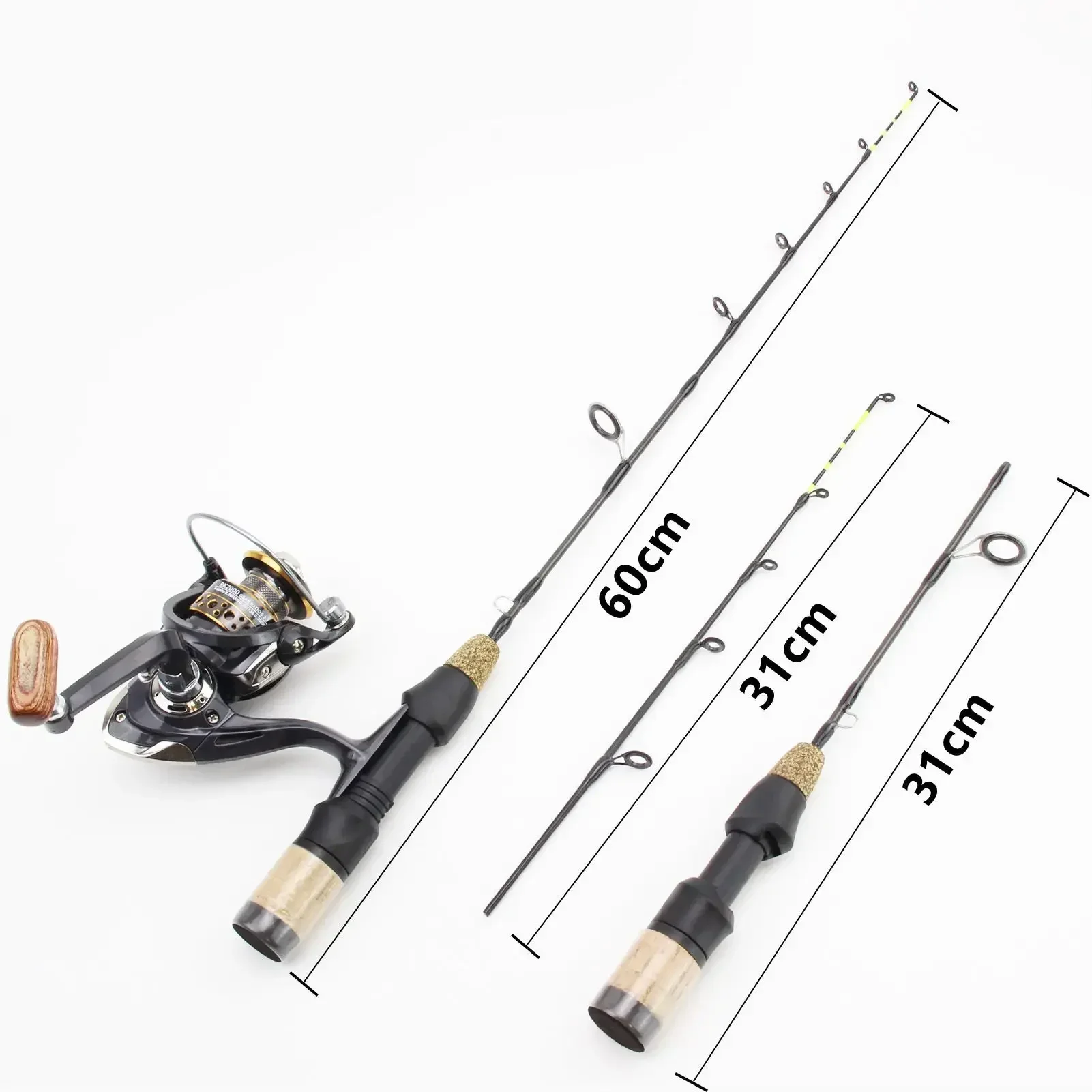 60cm Ice Fishing Rod With Reel Portable Light Folded Pole Carbon Fiber River Shrimp Fishing Pole Winter Fishing Tackle Set