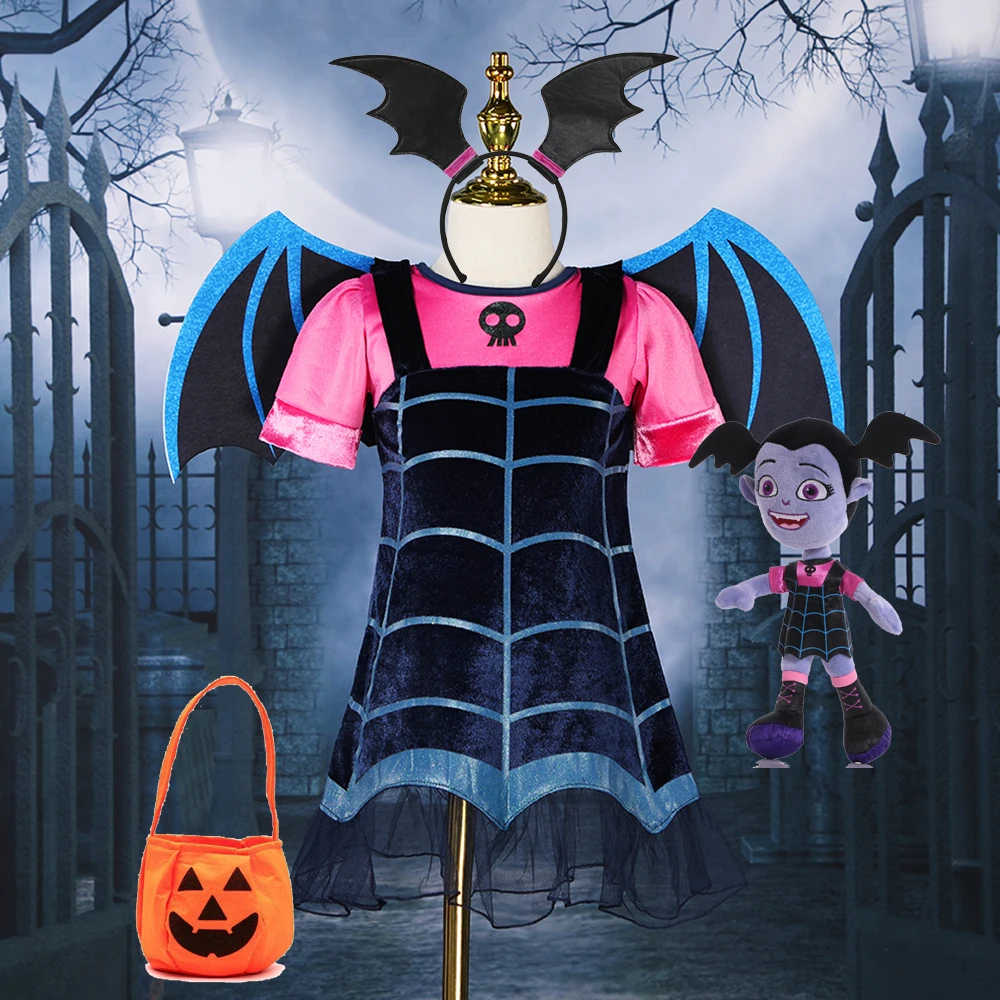 

Vampire Girl Halloween Cosplay Costume Dresses Up Costumes Outfits Carnival Party Disguise Mask Wings Dress For Girls Vampirina