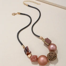 Women Geometric Acrylic Beads Sepa Takraw Pendants Necklaces Rope Chain Statement Necklace Vintage Handmade Jewelry