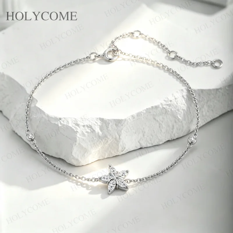 925 Sterling Silber Moissanit Stern Armband Zierliches Kettenarmband Himmlischer Schmuck Geschenk für Frauen Geburtstagsgeschenk – Detail 6