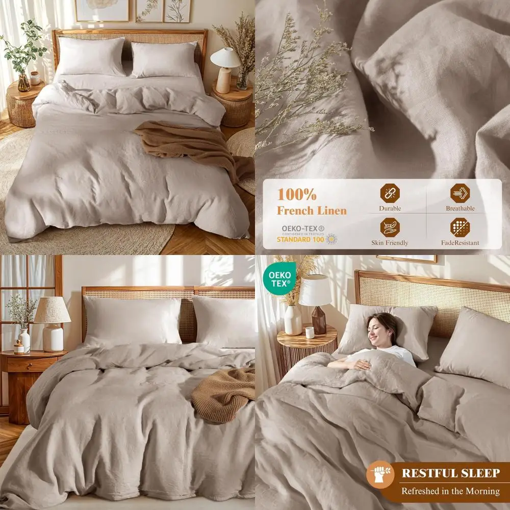 

Комплект пододеяльников из натурального льна размера «queen-size» с 2 наволочками — дышащий, застежка-молния, постельное белье из 100% льна