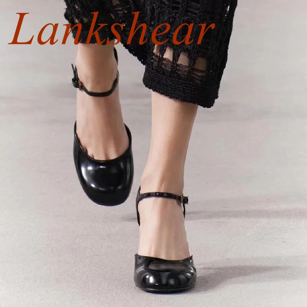 Round Toe Stiletto Heels Women Pumps Black Shallow Fashion Slingback Back Strap Party Buckle Strap Sexy Spring Women Shoes