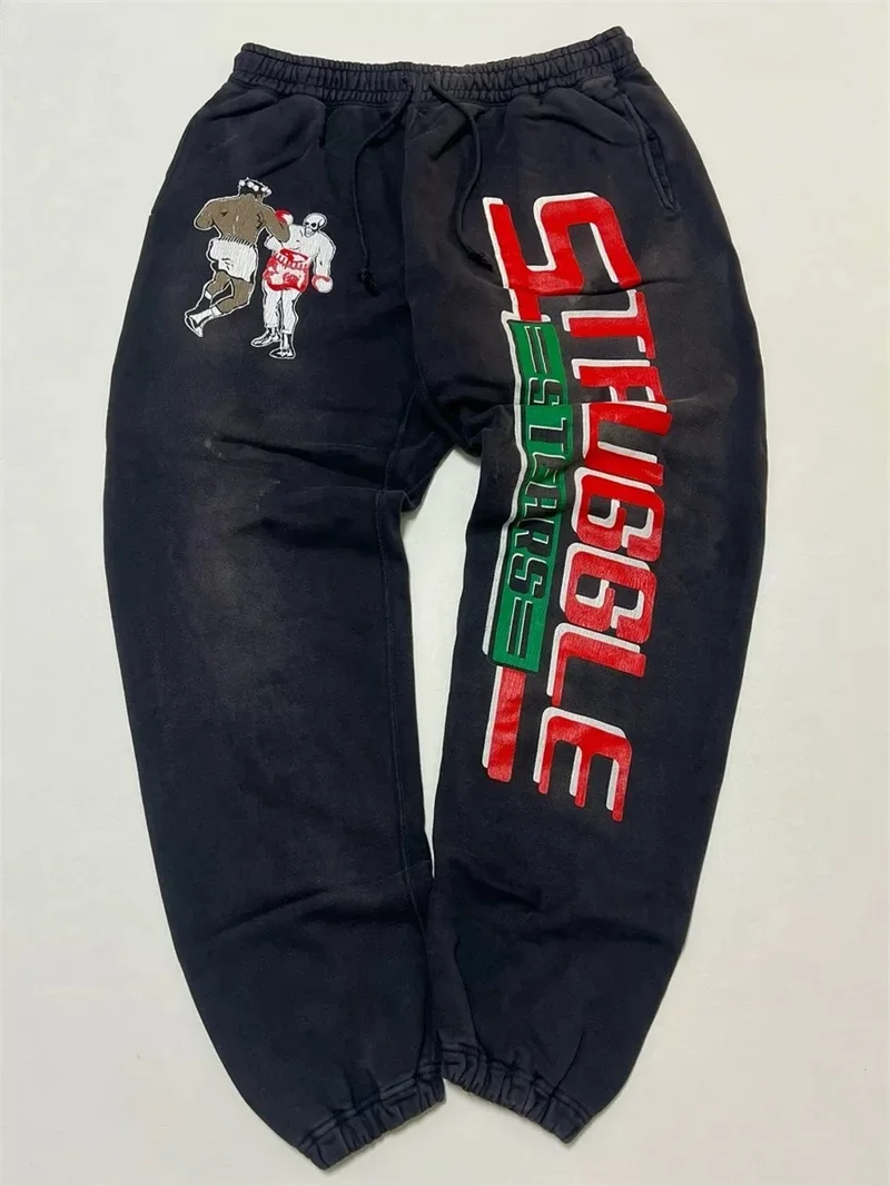 

25ss Washed Black SAINT MICHAEL Men Pants 1:1 Top Quality Pure Cotton Jogger Sweat Pants Women Terry Trousers