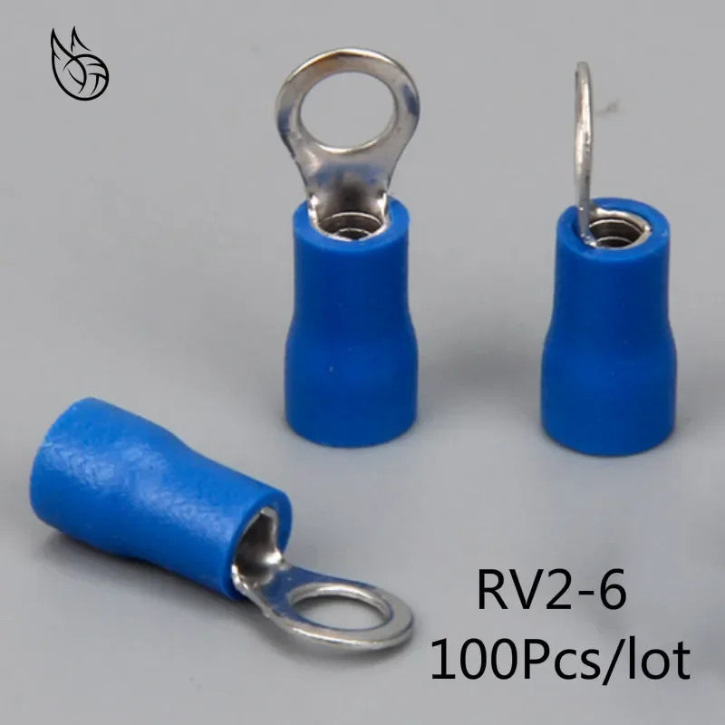 RV2-6 Blue Ring insulated terminal Cable Wire Connector 100PCS/Pack suit 1.5-2.5mm Electrical Crimp Terminal RV2.5-6 RV