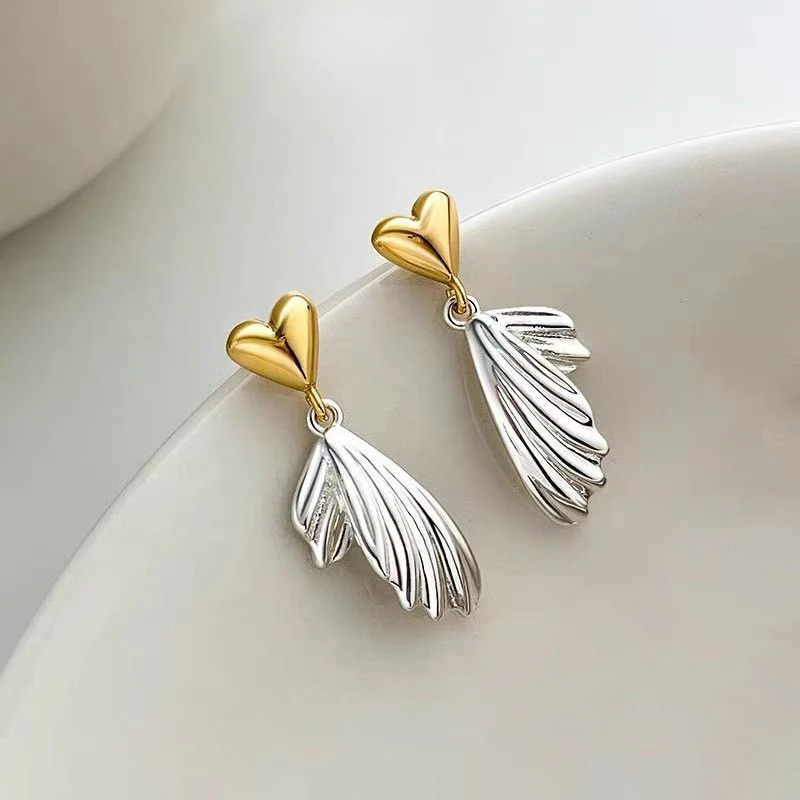 Real 925 Sterling Silver Fish Tail Heart Stud Earrings For Women Cute Animal Fine Jewelry Small Niche Luxury Accessories