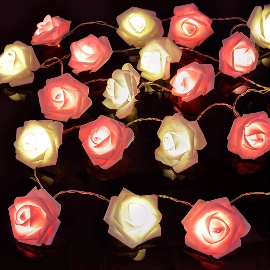 

6M 40LED Rose Flower String Light for Valentines Day Wedding Room Decoration Night Battery Powered Christmas Fairy Lights