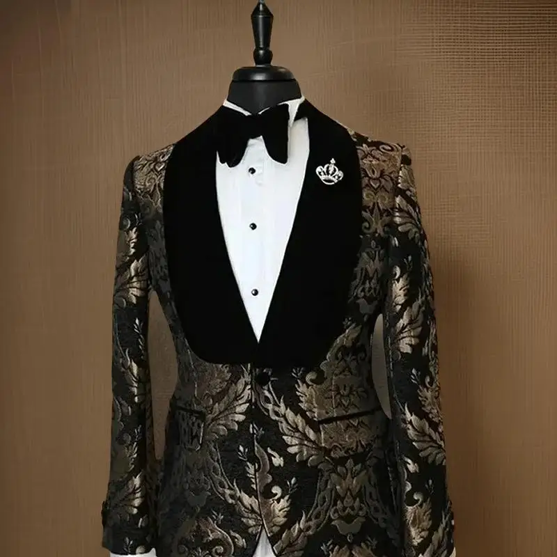 1 Piece Suit Jacket for Men 2024 Velvet Shawl Lapel Wedding Groom Tuxedo Blazer Jacquard Fashion Suit Ready to Ship