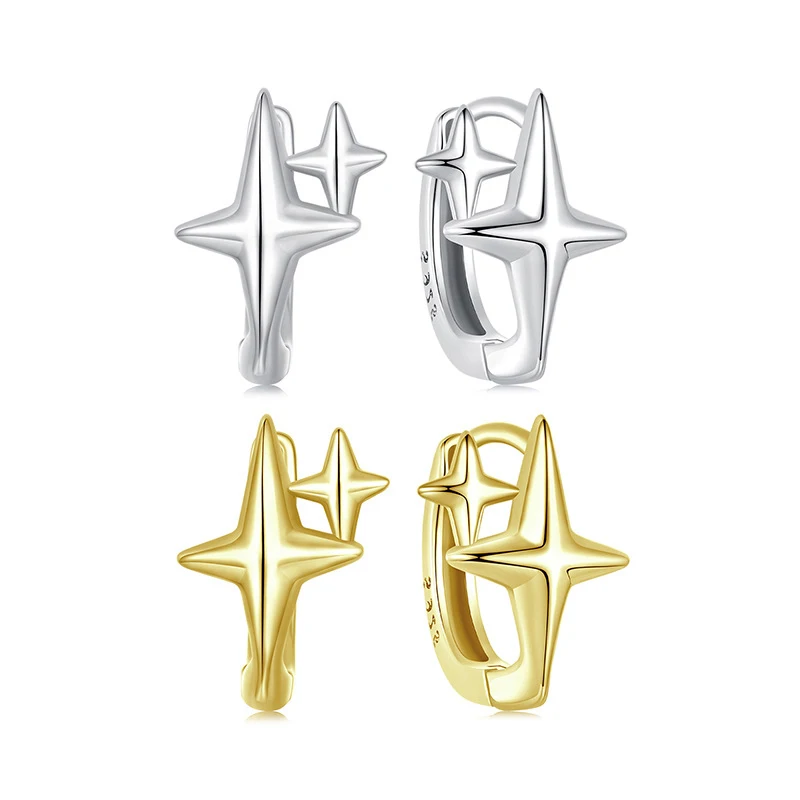 

TKJ 925 Sterling Silver Shining Star Hoop Earring Minimalist Round Circle Ear Clips for Women Christmas Jewelry Wedding Gift