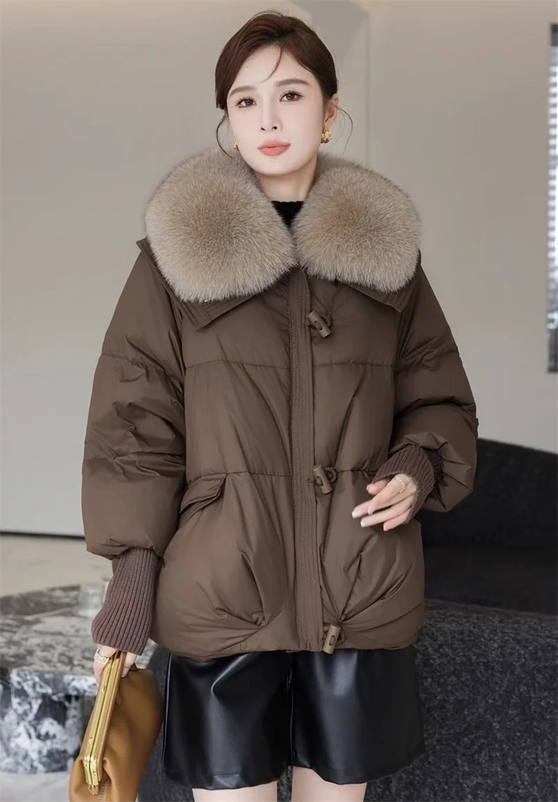 Winter New 2025 Down Cotton Jacket Short Parka Coat Western Korean Version Loose Cotton Jacket Big Fur Collar Thick Overcoat