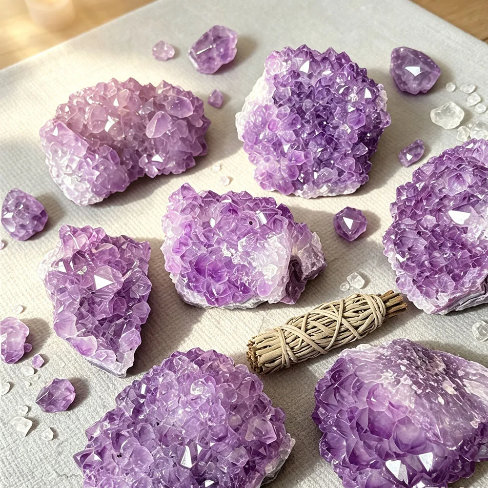 Hand Polished Natural Uruguay Amethyst Flower Cluster Crystal For Meditation Healing Home Desk Decor Raw Quartz Mineral Gift