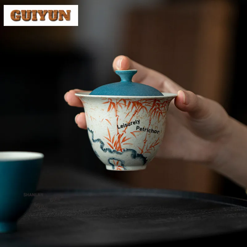 130 مللي رسمت باليد الخيزران Gaiwan الإبداعية الشاي تورين براد شاي مع غطاء عدة صانع الشاي غطاء السلطانية عناصر الشاي لوازم الديكور