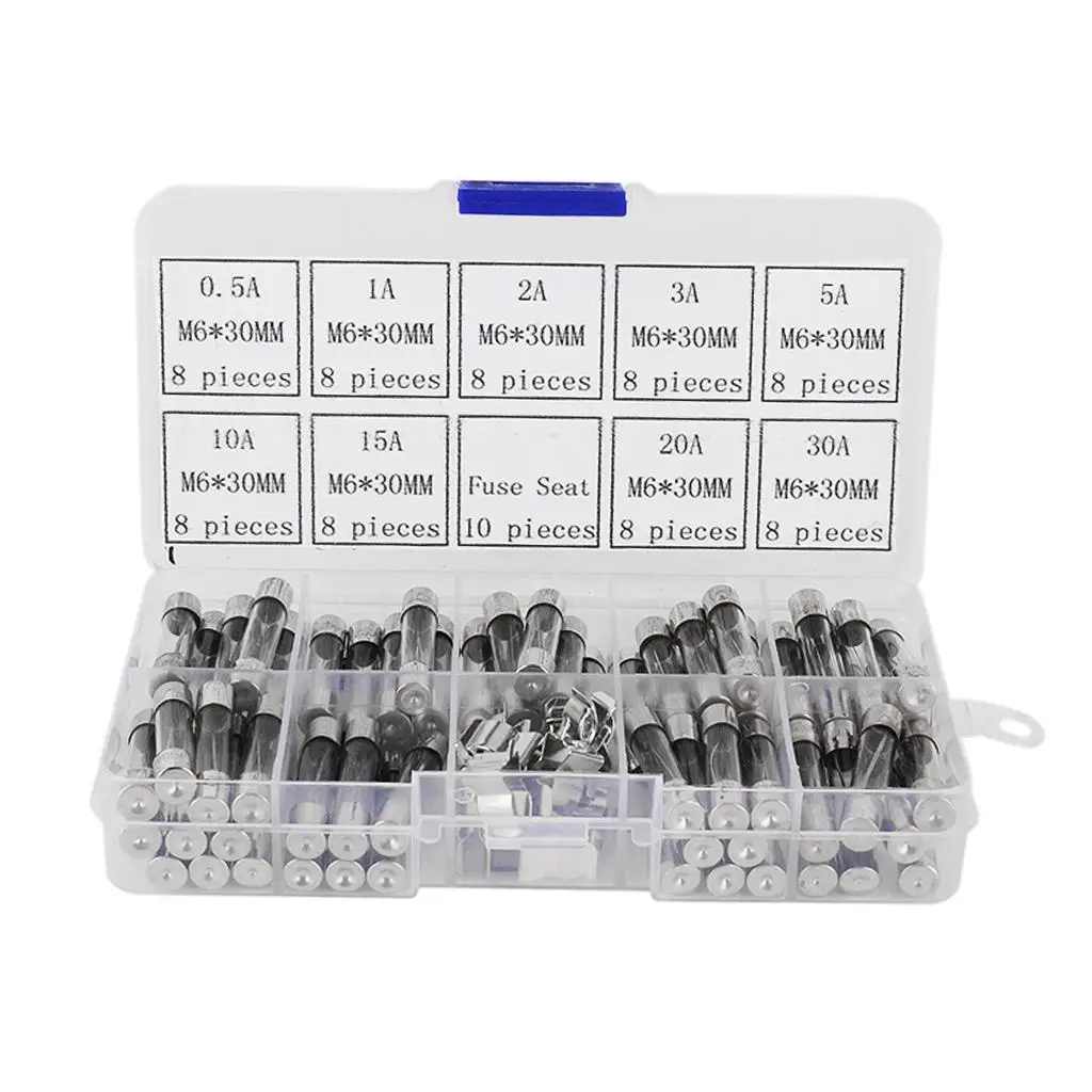 72 Pcs Fine Fuse Glass Fuse 6x30mm Auto Electrical Assorted 250V 0.5 -