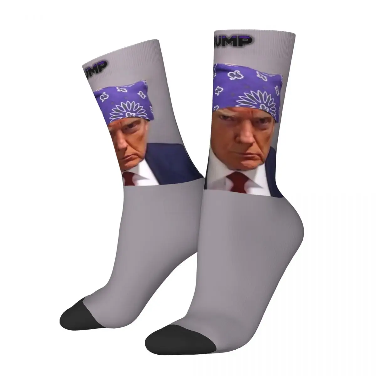 Fashion Prison Trump Mugshot Design Print Crew Socks Merch All Seasons Parody Warm Middle Tube Socks Non-slip