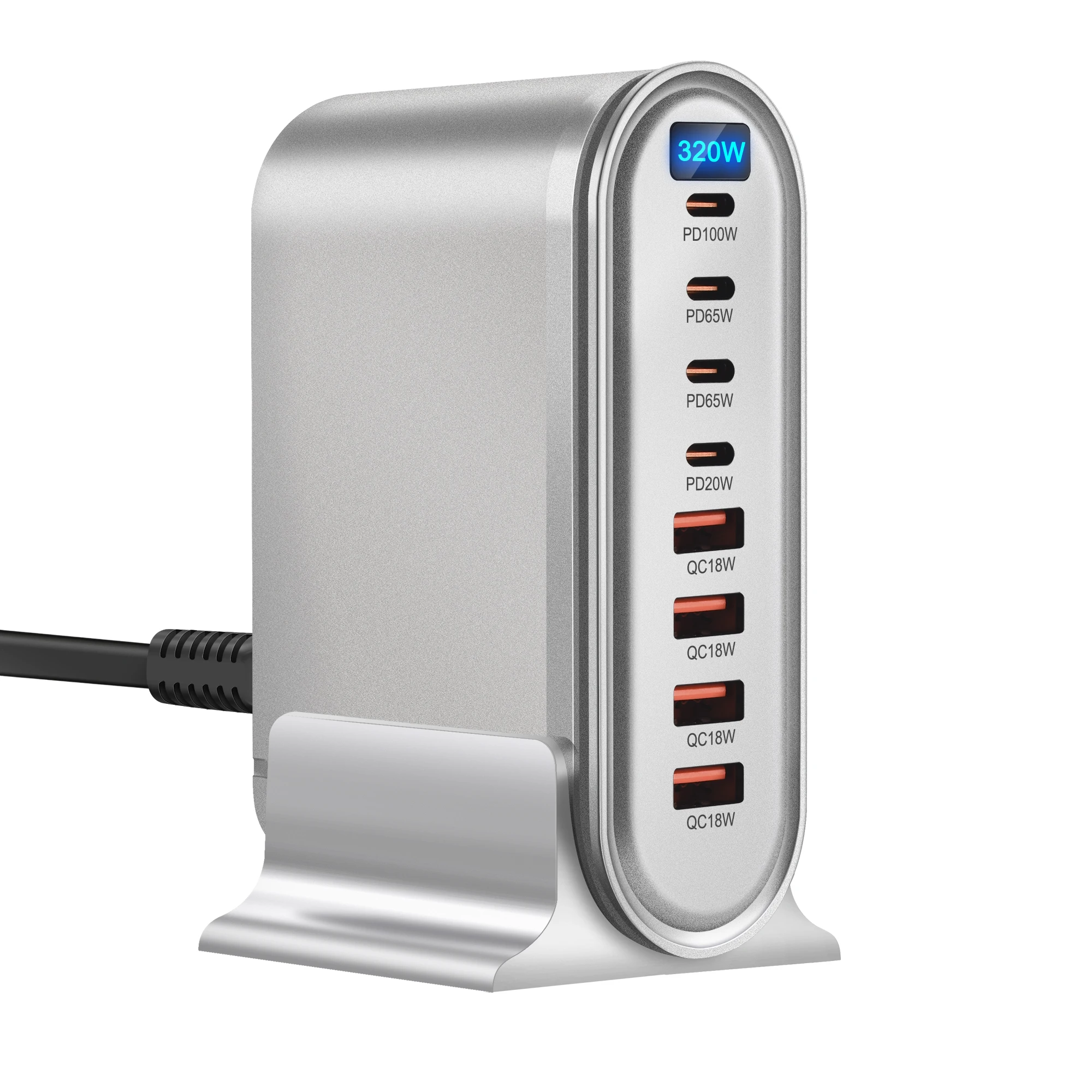 

320W Multi-Port Charger 8-Port Type-C USB Port Charger LED Display Fast Charger Home Office Travelling