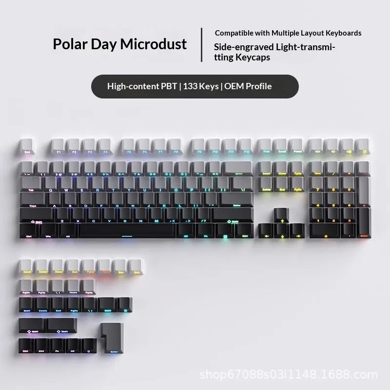 

Прозрачные клавиши с гравировкой сбоку, износостойкие, 131 клавиша, персонализированная механическая клавиатура, DIY, индивидуальная настройка, 61/75/87/98