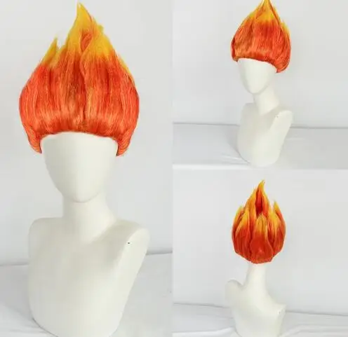 Spiky Short Anger Fire Men Wig Two Tone Orange and Yellow Stylish Flame Cosplay Wig for Halloween Party Thanksgiving Wigs