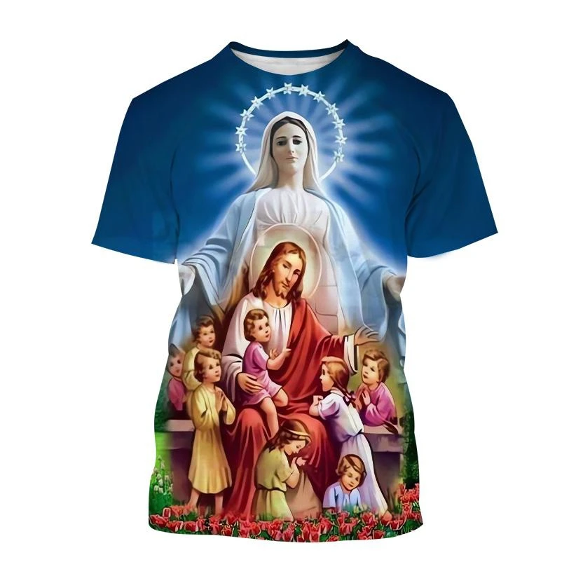 Hot Sale Christian Mother of God Virgin Mary 3D Print T-Shirt Jesus Cross God Cross Jesus Loves All Christian Unisex Casual Top