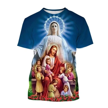 Vendita calda Madre cristiana di Dio Vergine Maria T-shirt con stampa 3D Croce di Gesù Croce di Dio Gesù ama tutto cristiano Top casual unisex