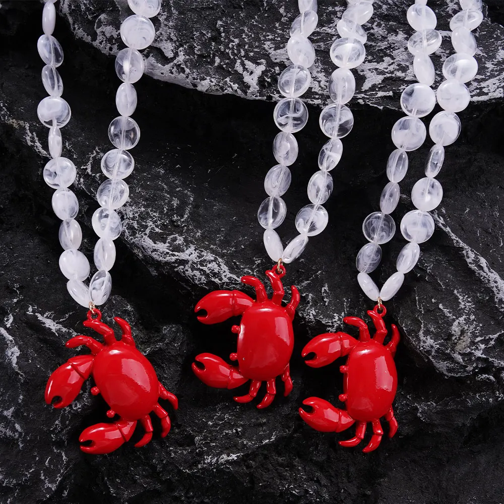 

Red Crab Women's Necklace Cute Sea Bohemia Fashion Exaggerated Jewelry for Beach Vacation Ocean Style Summer Gift