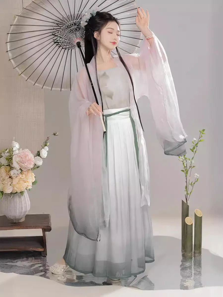 

NT55 2024 New Song Dynasty Hanfu Women's Ancient Costint Super Fairy Big Sleeve Shirt Waist Skirt Han Elements Daily Summer