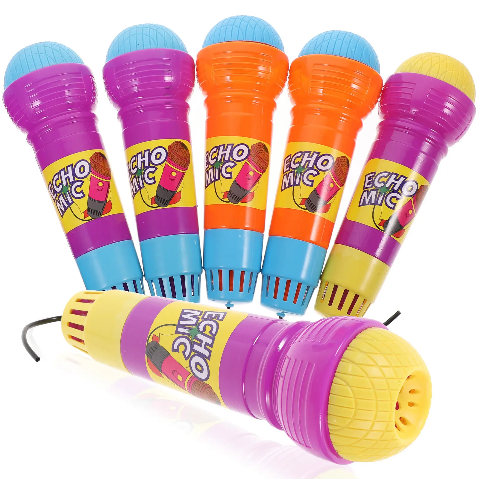 

6Pcs Echo Microphone Bright Color Lightweight Portable Party Singing Microphone for Kids Birthday Barbecue Picnic Holiday Fun