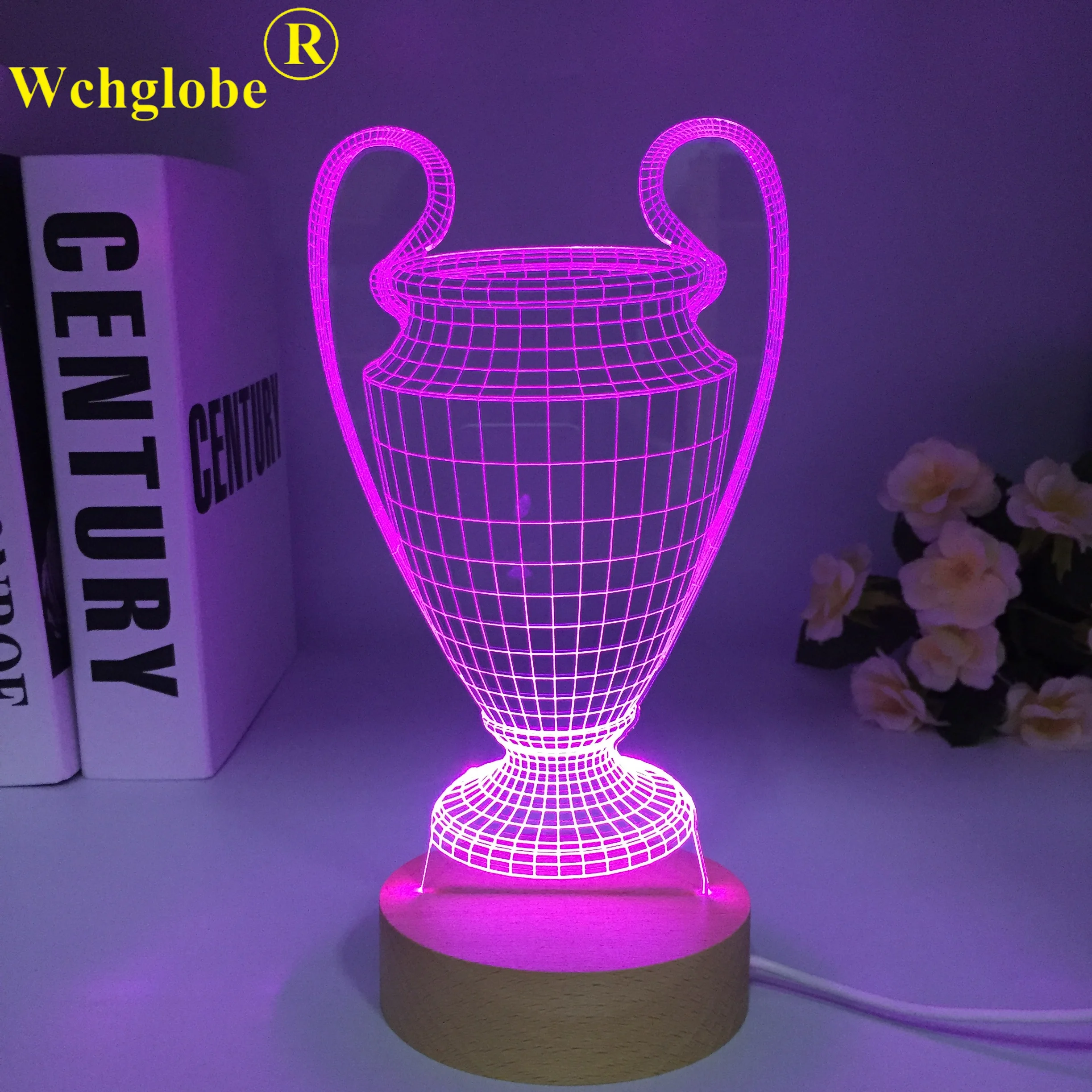 3D Football Cup Trophy Lamp Wooden 7 Colors Changing 3D LED Night Light USB Baby Bedroom Sleep Luminaria Wood Decor Light