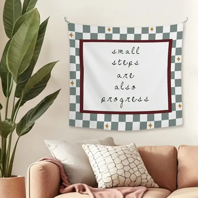 VIKAMA Checkerboard Simple Inspirational Quotes Tapestry Living Room Bedroom Dormitory Wall Decoration Wall Hanging