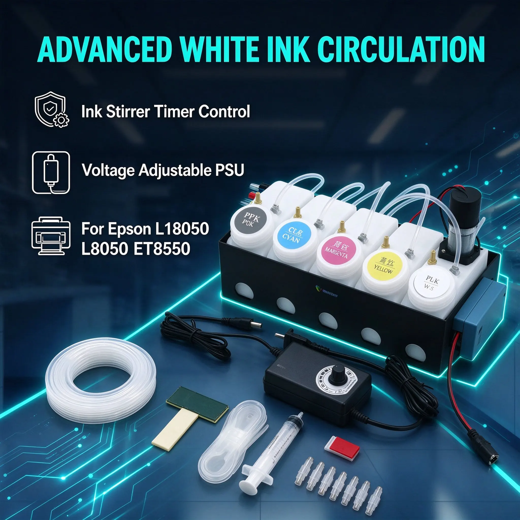 250ML DTF CISS Ink System Convert DIY Kit White Ink Tank Shake For Epson L18050 L8050 ET8550 XP15000 L1800 L805 Ink System
