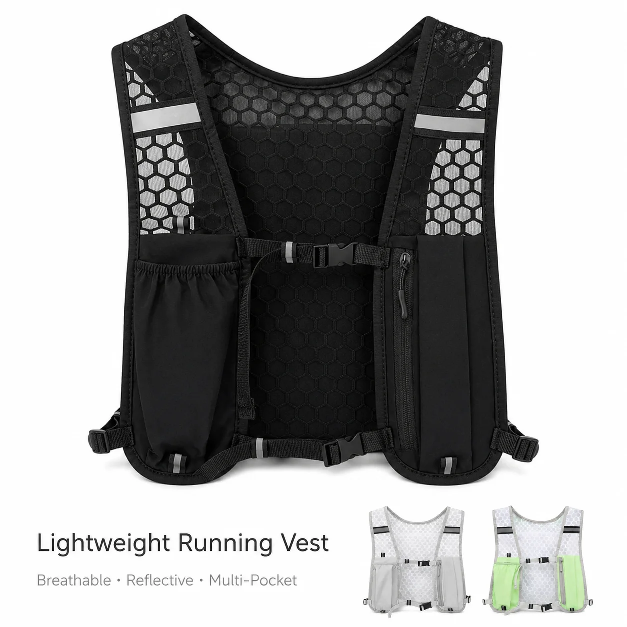 Lightweight Running Vest Pack for Men & Women, Breathable Hydration Vest, Front Pocket Adjustable Outdoor Jogging Backpack