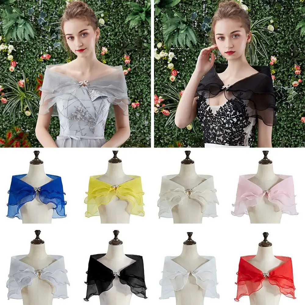 

Women Elegant Bow Rhinestones Wedding Cape Bridal Shawl Dress Cloak Lace Sleeve Shrug