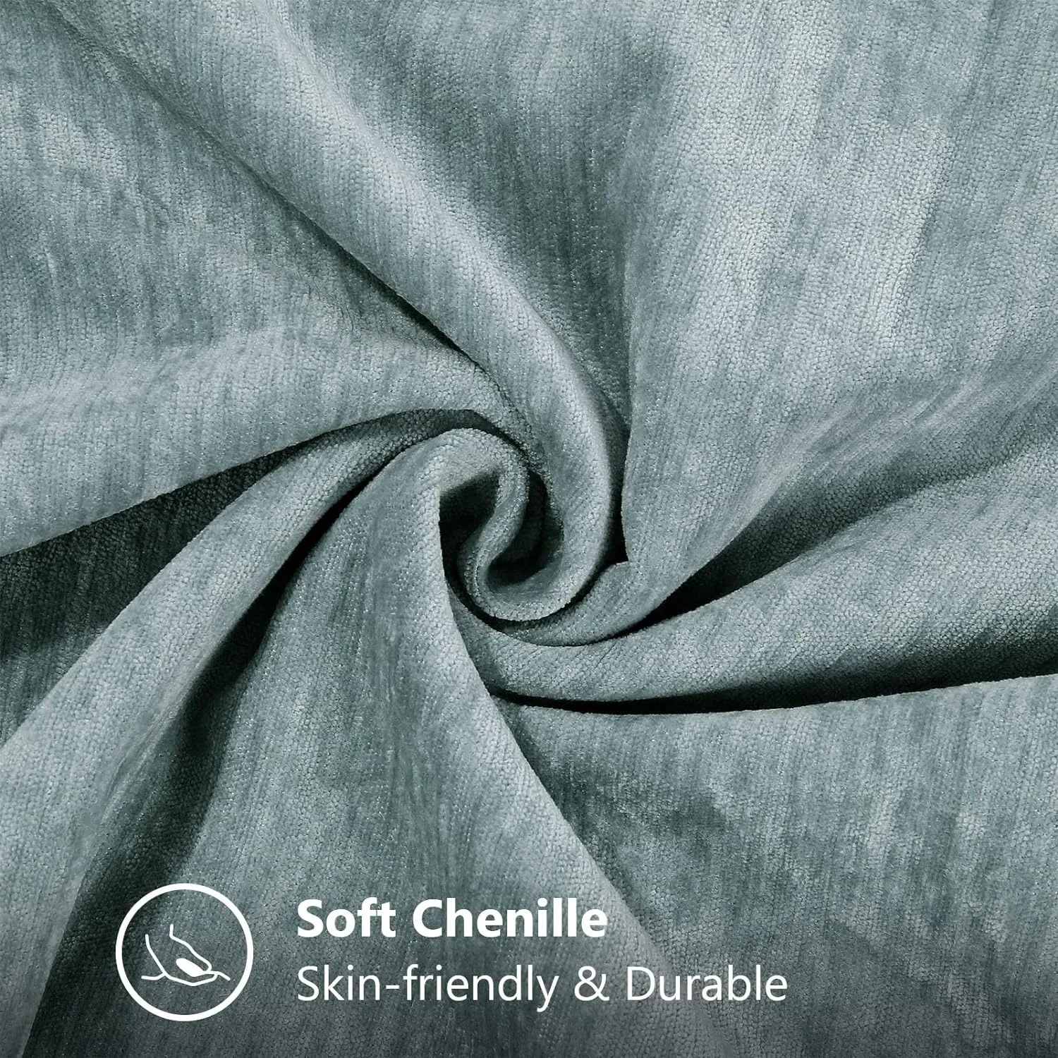 Solid Color Blue Chenille Throw Pillow Case Luxury Lumbar Pillowcase for Bed Sofa Couch Cushion Cover with Stitched Edge Home