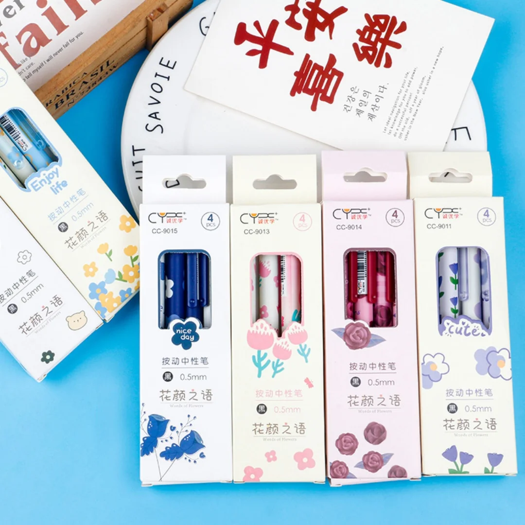 

Cute Press Type Gel Pen, Kawaii Floral Pattern Quick-drying Ink School Supplies, Comfortable Grip Smooth Writing Pen for Student