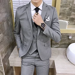 Elegant Man Suit (Blazer+ Vest + Pants) Men's Fashion Business Korean Version Slim-fit Wedding Professional Gentleman Suit S-6XL