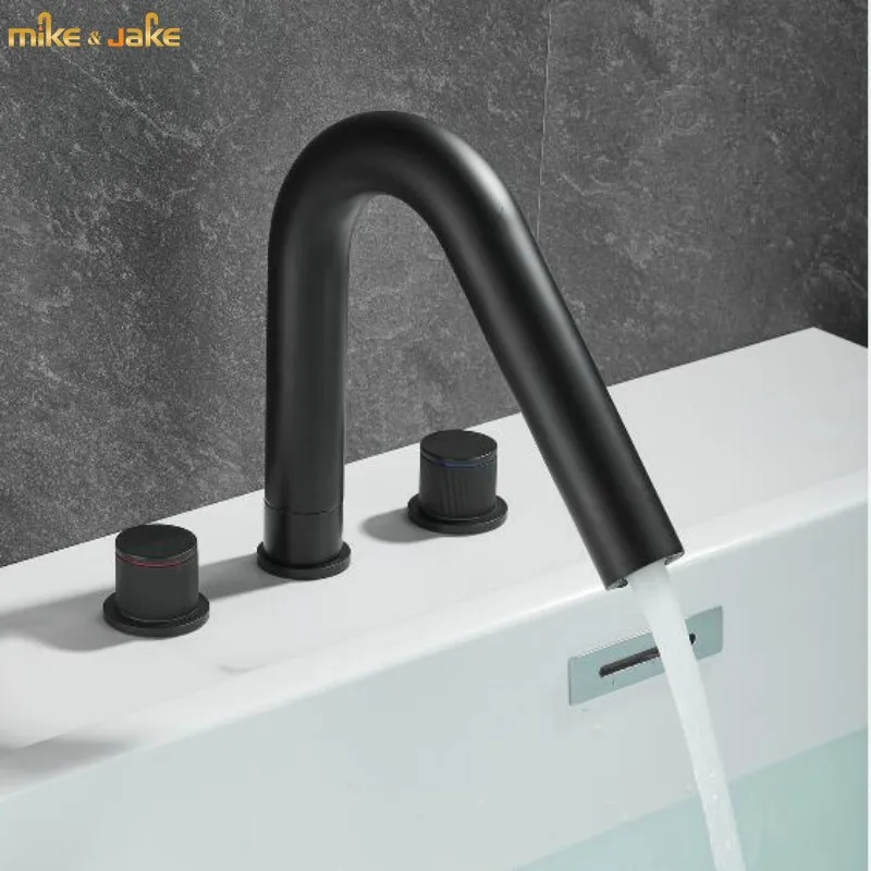 Widespread bathroom basin mixer Black hot and cold double handle water tap basin tap sink faucet black basin crane