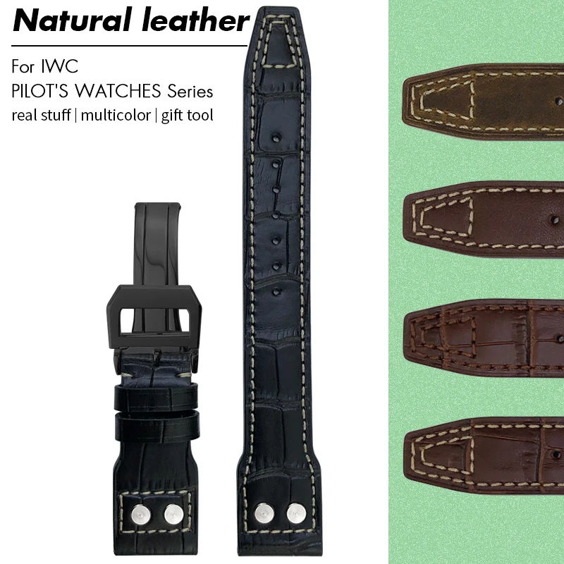

Thicked 20mm 21mm 22mm Rivets Watch Strap for IWC Big Pilot TOP GUN Spitfire Mark XVIII Black Brown Cowhide Wristband Watchband