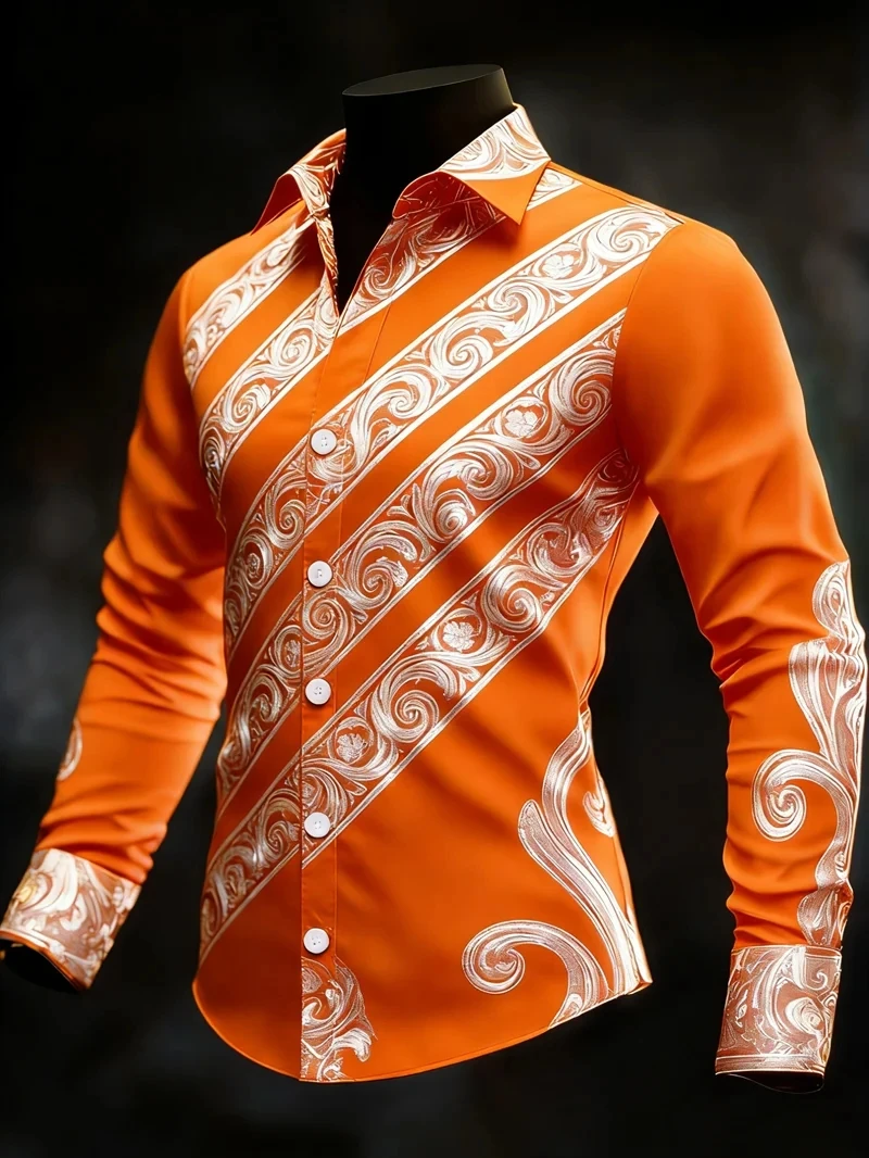 2027 New Men's 3D Flower Print Long Sleeve Shirt  High-Quality Pattern  Casual Long Sleeve Top