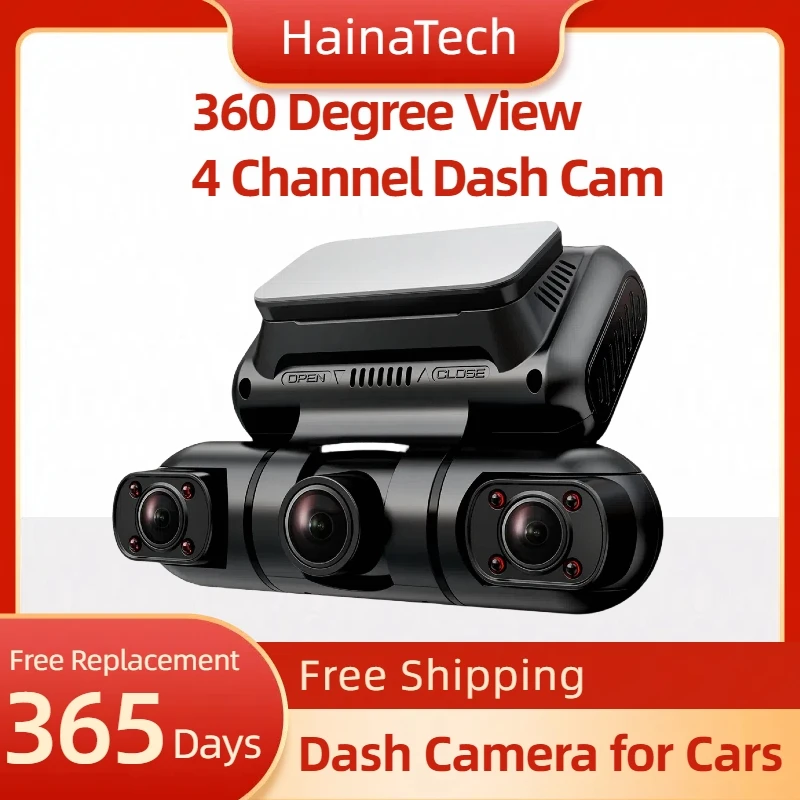 HainaTech Dash Cam 4 Channel 360 Degree Microwave Radar Motion Detection Parking Mode Monitoring 1080P 128GB