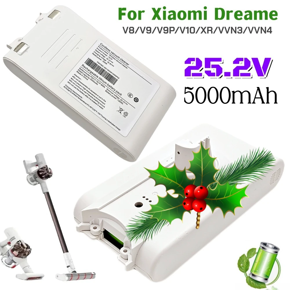 ل Dreame V8 V9 V10 V9P V9B Dreame بطارية مكنسة كهربائية 25.2 فولت 5000 مللي أمبير VVN3 VVN4 بطاريات استبدال الماسك الغبار اللاسلكي