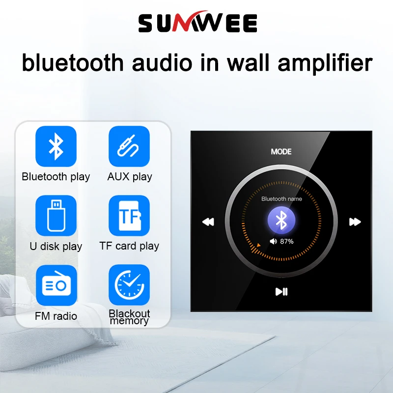 86 New item hifi professional smart wall mount stereo Background music controller bluetooth mini in wall amplifier