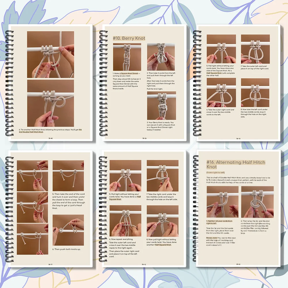 1 Book Spiral Bound Knotting Notebook for Macramé, Rope Art & Craft Learning, Knot Course Exercise Book for Beginners for All