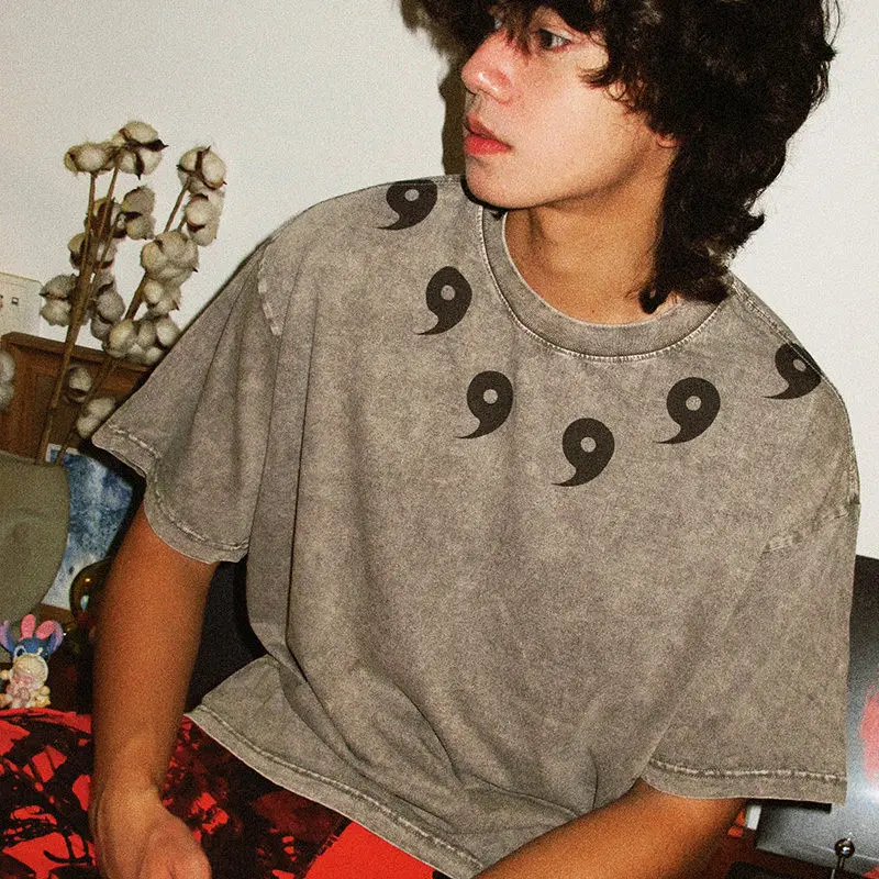 Naruto Uchiha Madara estampado patrón verano cuello redondo manga corta puro algodón pareja versátil Funt-Shirt Anime tamaño grande