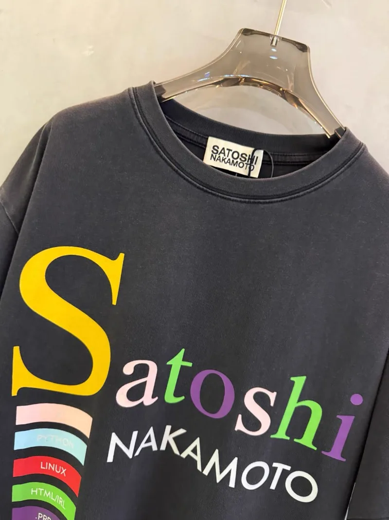 Satoshi Nakamoto Colorful Logo Letter Shirts Men Women High Quality American Vintage Black T-shirts