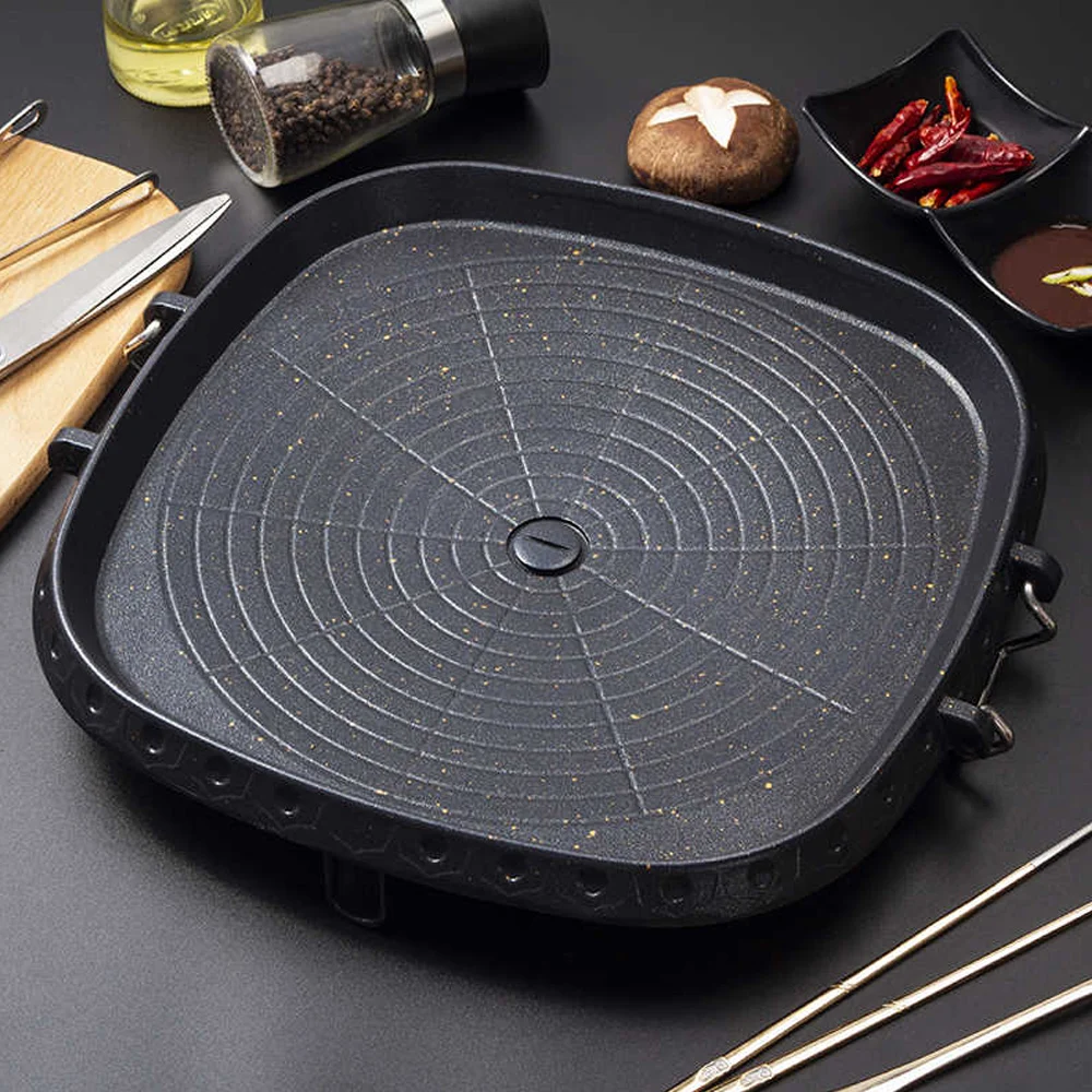 

KOSUN Korean Grill Pan Non-stick Barbecue Griddle Plate 12-inch Smokeless Baking Tray Cooking Meat Frying Pan for Indoor Outdoor