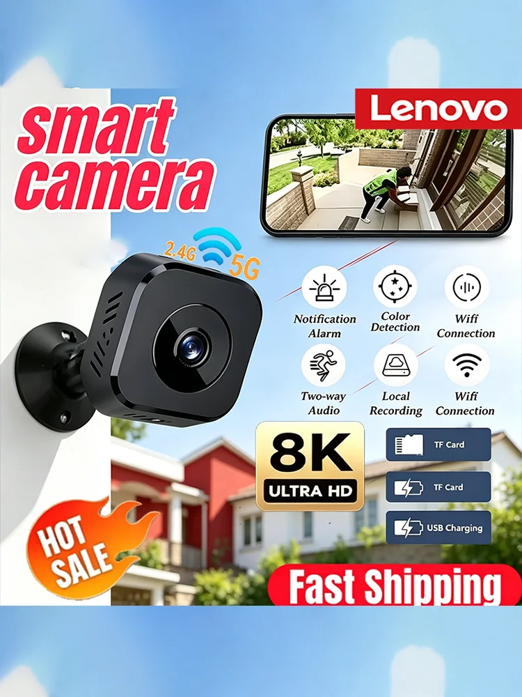 Lenovo 8K HD WiFi Mini Kamera Bezpieczeństwa Pełna Funkcja Monitoringu Dwukierunkowy Dźwięk Wykrywanie Ruchu Noktowizja na Podczerwień Monitor Domowy i dla Zwierząt — zdjęcie produktu 7