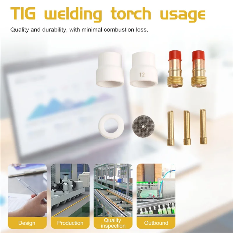 【Popular】11 TIG Welding Air Cooled Torches For WP 17 18 26 Stubby Collets Body Gas Lens Sets 1.6Mm