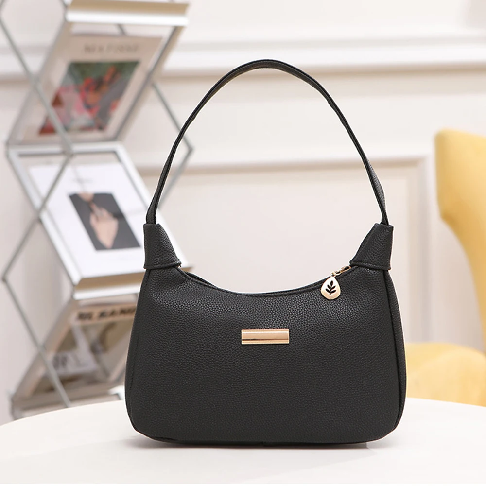 Women's Single-Shoulder Underarm Bag, Small Handbag with Lychee Pattern, Compact and Elegant, with Zipper, Available in Multiple Colors