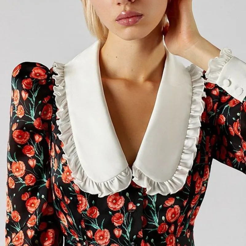 Robe Corset élégante à imprimé Floral pour femmes, Y2K, manches longues lanterne, col de poupée, simple boutonnage, style Boho, Vintage, Robe de célébrité