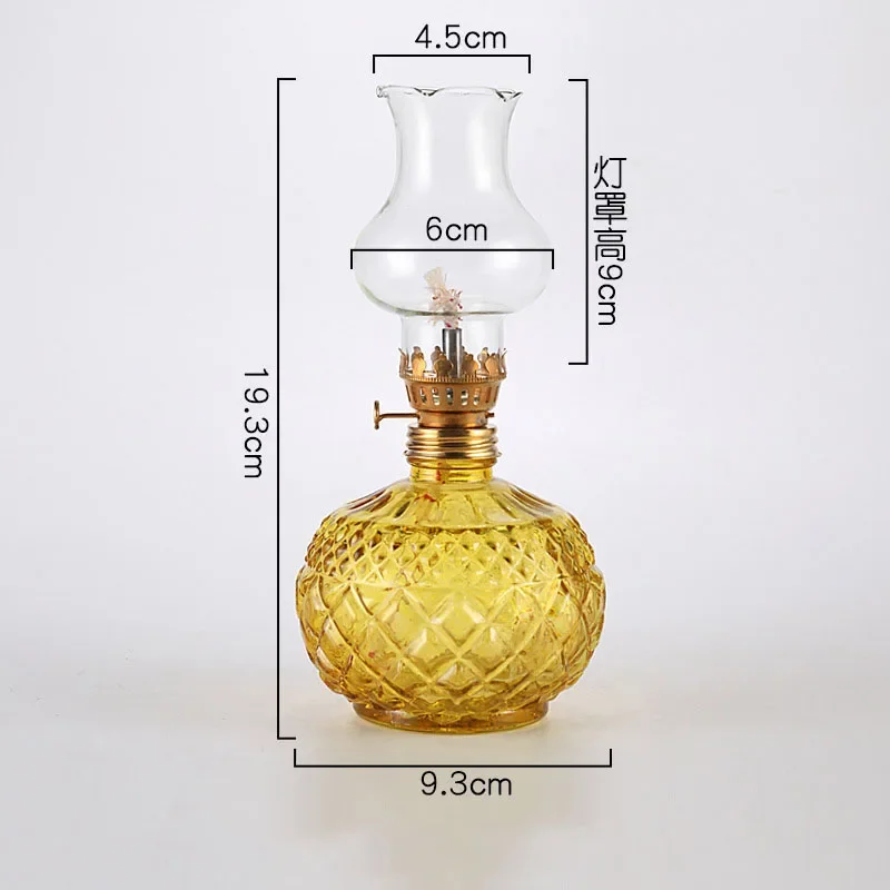 Chamber Oil Lamp For Home Decor And Emergency Lighting Vintage Burning Lantern Tabletop Kerosene Lamp W/ Adjustable Fire Wick