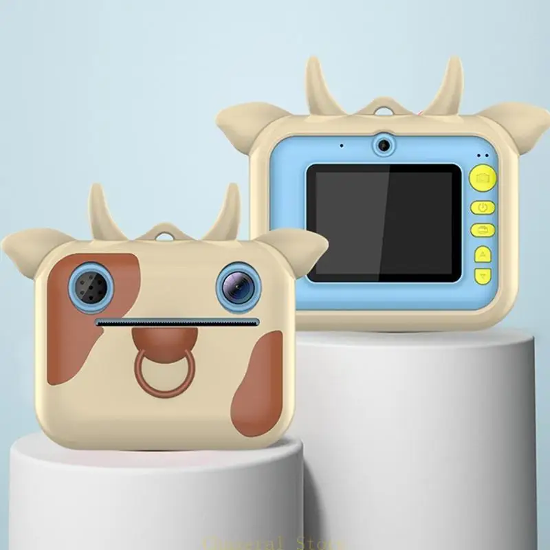 E7CE Kids Print Camera Toy Children Cartoon Selfie Digital Camera with Print Paper 2.0 Inch IPS Screen Toddler Video for